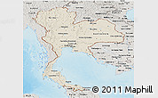 Shaded Relief Panoramic Map of Thailand, semi-desaturated, land only