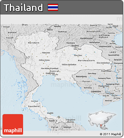 Silver Style Panoramic Map of Thailand