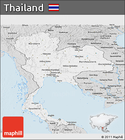 Silver Style Panoramic Map of Thailand