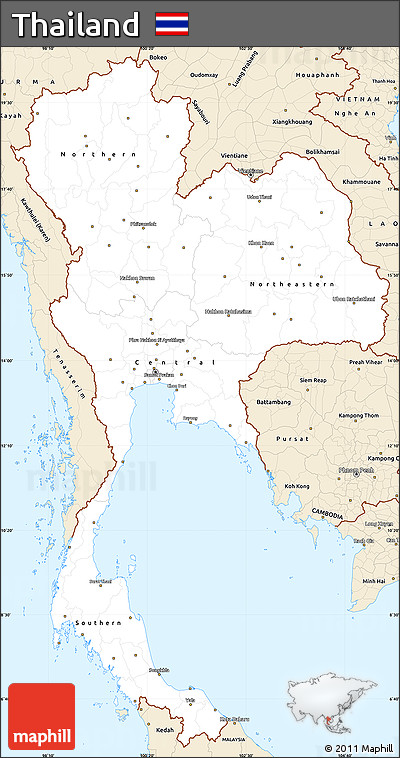 Classic Style Simple Map of Thailand