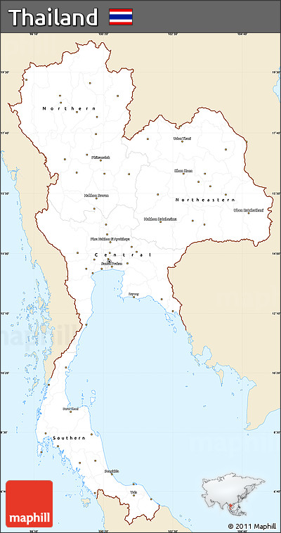 Classic Style Simple Map of Thailand, single color outside