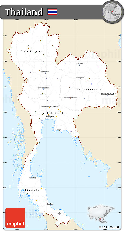 Classic Style Simple Map of Thailand, single color outside