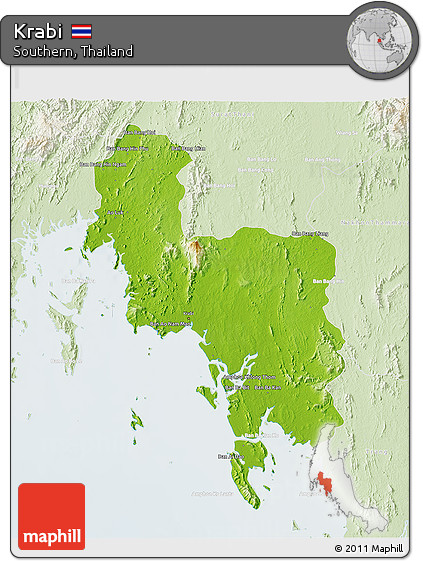 Physical 3D Map of Krabi, lighten