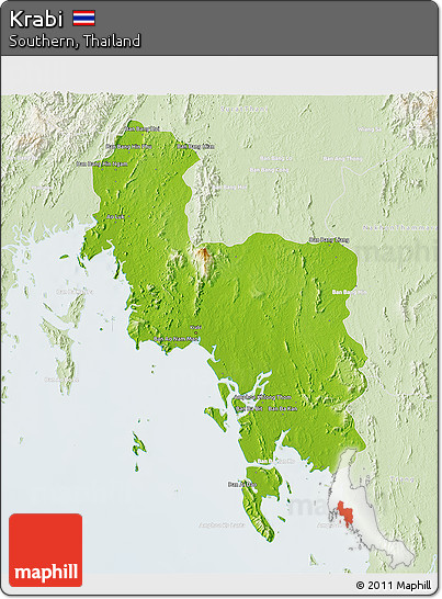 Physical 3D Map of Krabi, lighten