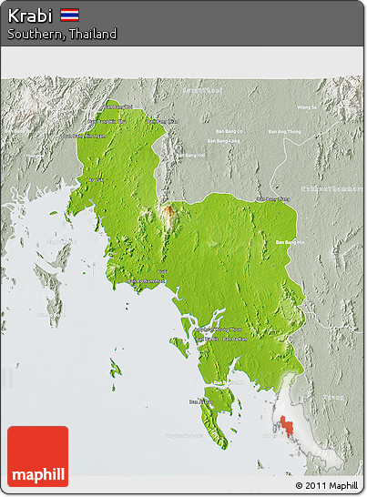 Physical 3D Map of Krabi, lighten, semi-desaturated