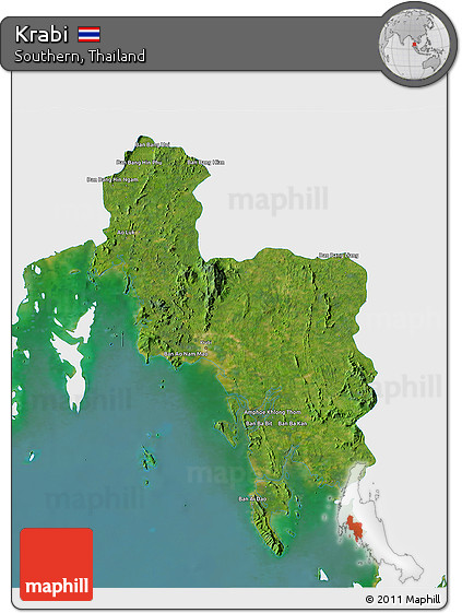 Satellite 3D Map of Krabi, single color outside