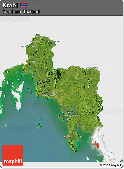 Satellite 3D Map of Krabi, single color outside