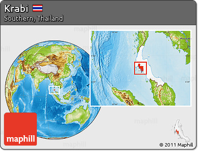 Physical Location Map of Krabi, highlighted parent region