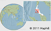 Savanna Style Location Map of Krabi, highlighted parent region, hill shading