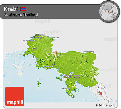 Physical Panoramic Map of Krabi, single color outside