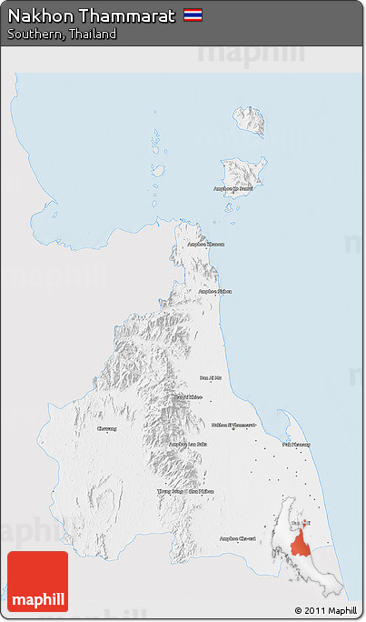 Silver Style 3D Map of Nakhon Thammarat, single color outside