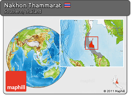 Physical Location Map of Nakhon Thammarat, highlighted country, highlighted parent region