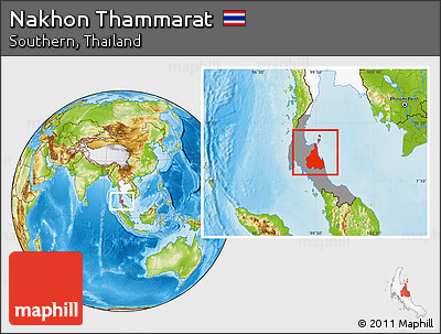 Physical Location Map of Nakhon Thammarat, highlighted country, highlighted parent region
