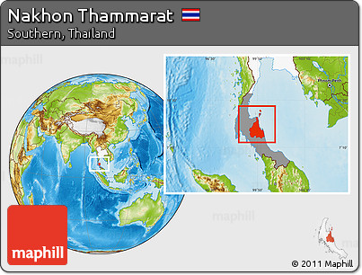 Physical Location Map of Nakhon Thammarat, highlighted country, highlighted parent region