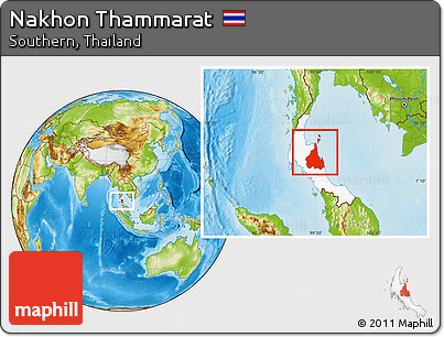 Physical Location Map of Nakhon Thammarat, highlighted parent region