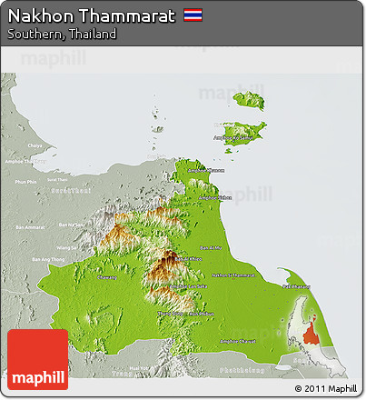 Physical Panoramic Map of Nakhon Thammarat, lighten, semi-desaturated
