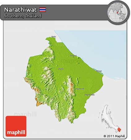 Physical 3D Map of Narathiwat, single color outside