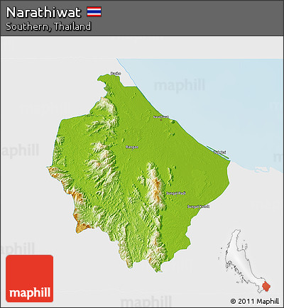 Physical 3D Map of Narathiwat, single color outside