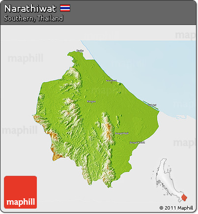 Physical 3D Map of Narathiwat, single color outside