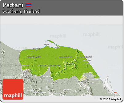Physical 3D Map of Pattani, lighten, semi-desaturated