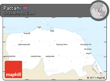 Classic Style Simple Map of Pattani, single color outside