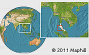 Satellite Location Map of Phuket, highlighted parent region, within the entire country