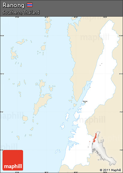 Classic Style Simple Map of Ranong, single color outside