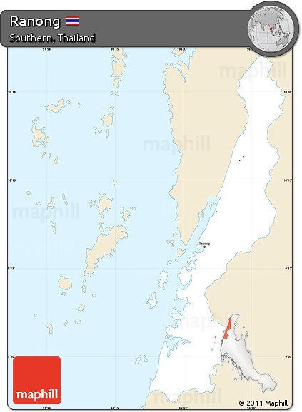 Classic Style Simple Map of Ranong, single color outside
