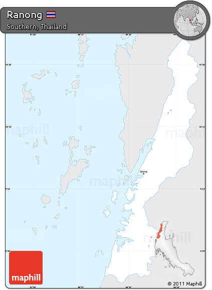 Silver Style Simple Map of Ranong, single color outside