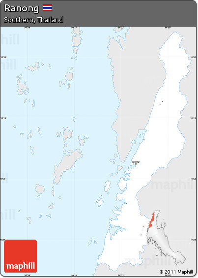 Silver Style Simple Map of Ranong, single color outside