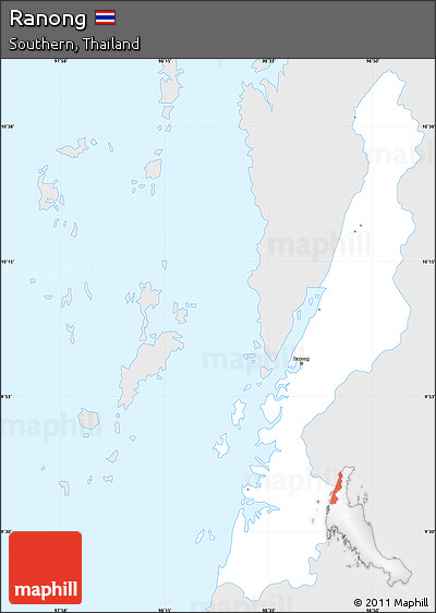 Silver Style Simple Map of Ranong, single color outside