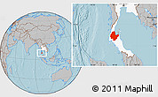 Gray Location Map of Surat Thani, highlighted country, hill shading