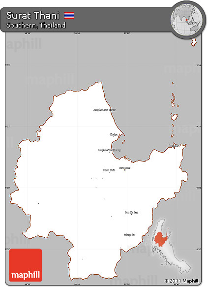 Gray Simple Map of Surat Thani, cropped outside