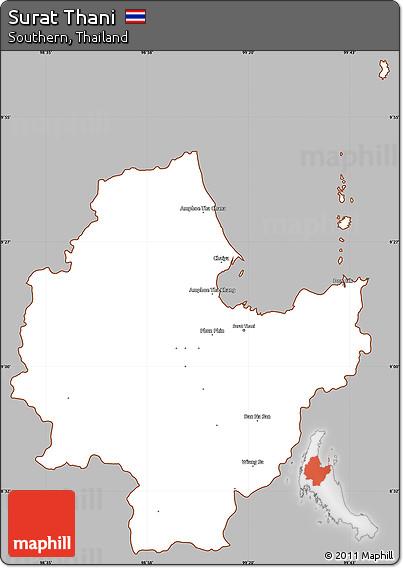 Gray Simple Map of Surat Thani, cropped outside