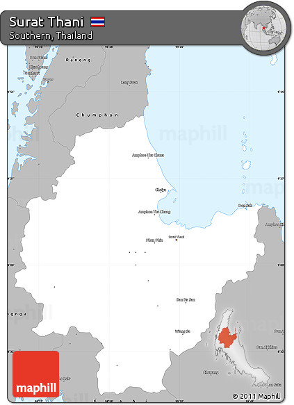 Gray Simple Map of Surat Thani