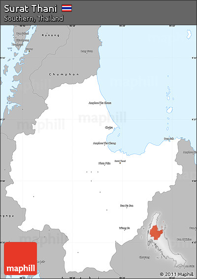 Gray Simple Map of Surat Thani