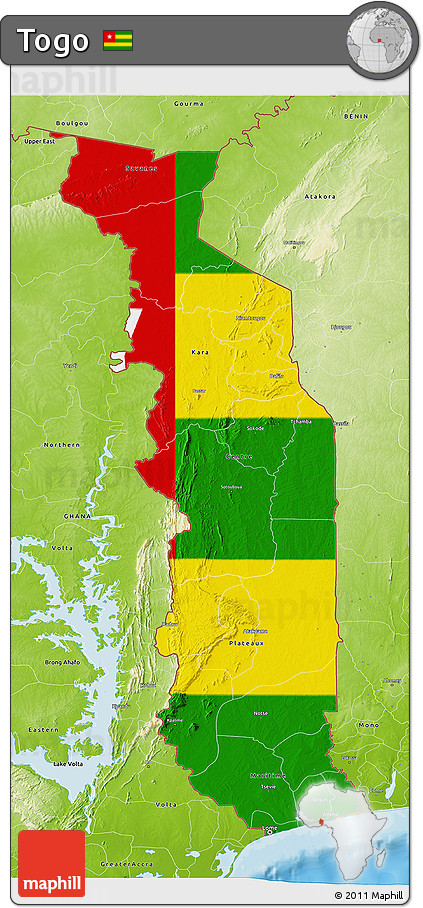 Flag 3D Map of Togo, physical outside, bathymetry sea
