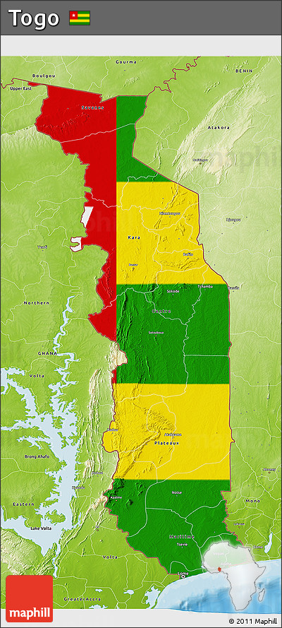 Flag 3D Map of Togo, physical outside, bathymetry sea