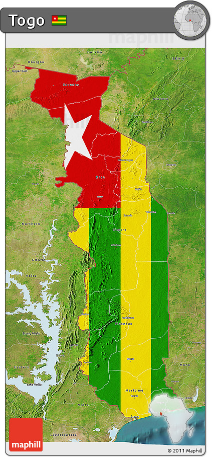 Flag 3D Map of Togo, satellite outside, flag rotated