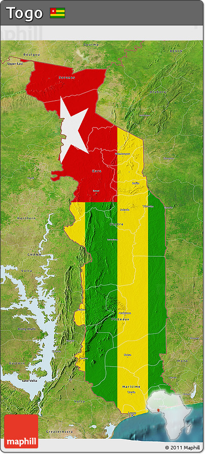 Flag 3D Map of Togo, satellite outside, flag rotated