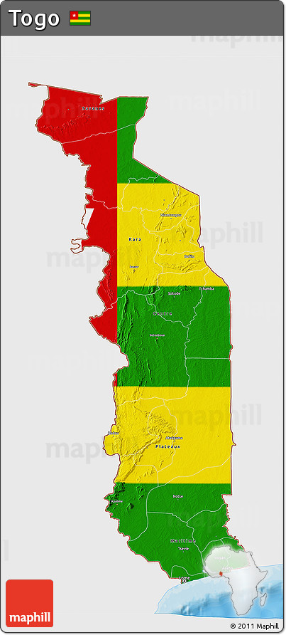 Flag 3D Map of Togo, single color outside, bathymetry sea, shaded relief sea