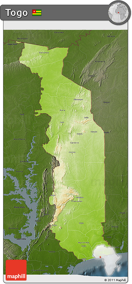 Physical 3D Map of Togo, darken