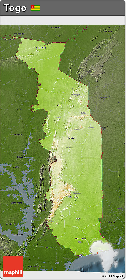 Physical 3D Map of Togo, darken