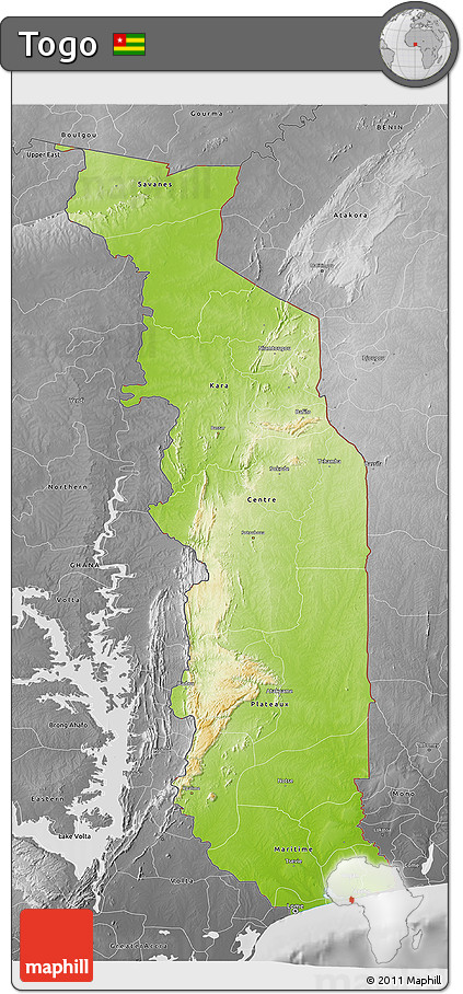 Physical 3D Map of Togo, desaturated