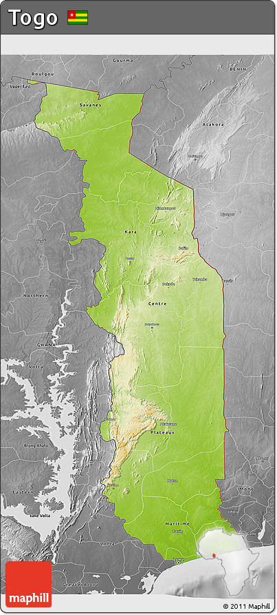 Physical 3D Map of Togo, desaturated
