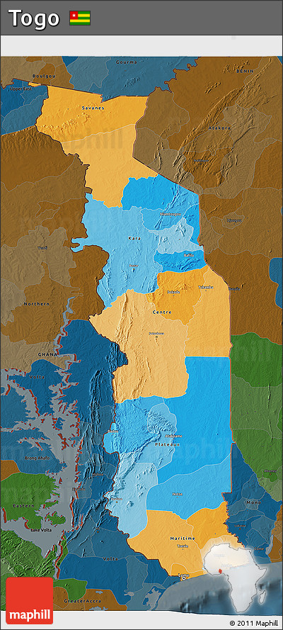 Political 3D Map of Togo, darken