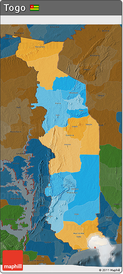 Political 3D Map of Togo, darken