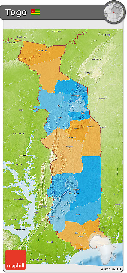 Political 3D Map of Togo, physical outside