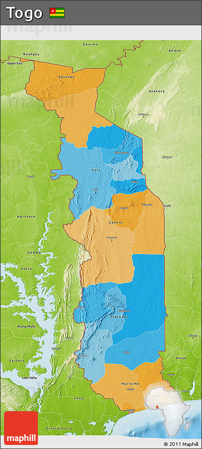 Political 3D Map of Togo, physical outside