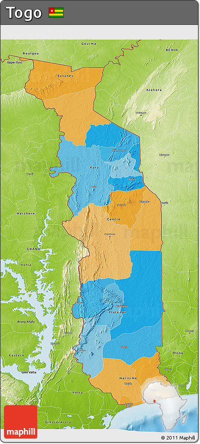 Political 3D Map of Togo, physical outside